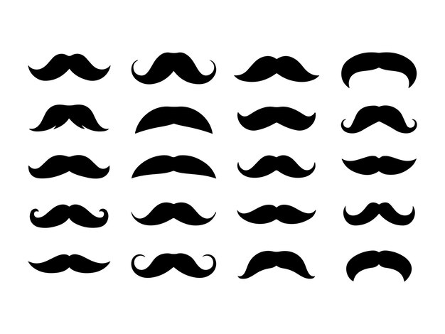 Collection de silhouettes de moustaches noires et blanches