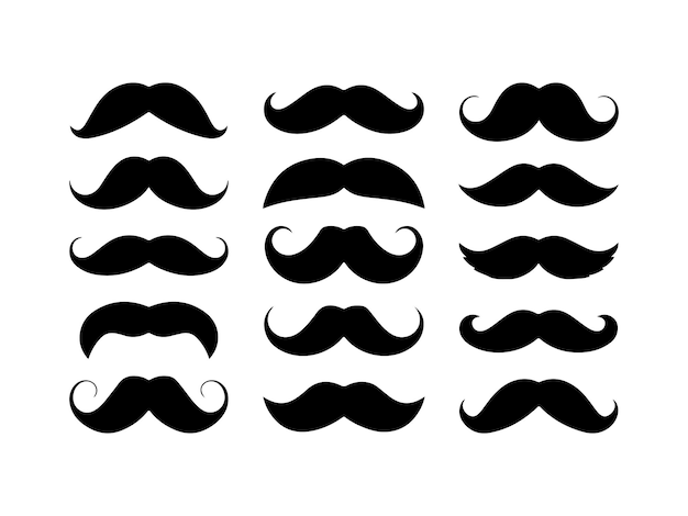 Collection de silhouettes de moustaches noires et blanches