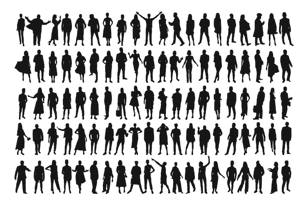 Collection de silhouettes noires de personnes hommes et femmes vecteur isolé
