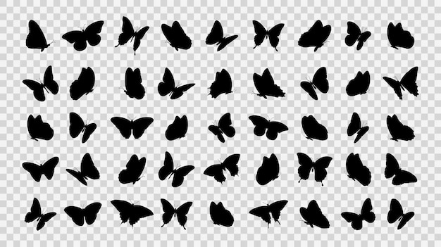 Vecteur collection de silhouettes de papillons sur fond transparent illustration vectorielle