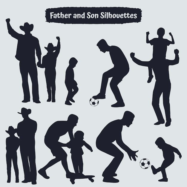 Collection de silhouettes de père et fils ou père et bébé dans différentes poses
