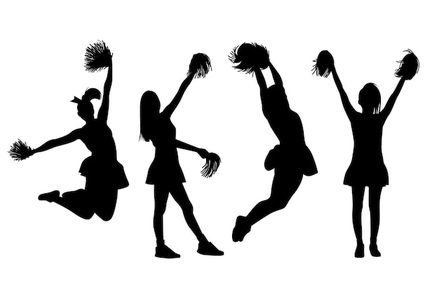 Vecteur collection de silhouettes de pom-pom girl plat