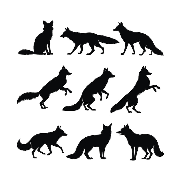 Collection de silhouettes de renards noirs dans diverses poses
