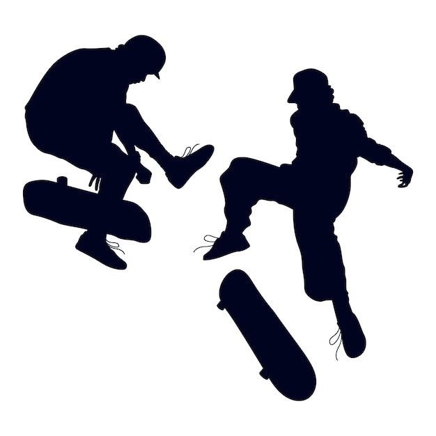 Vecteur collection de silhouettes de skateboard plat