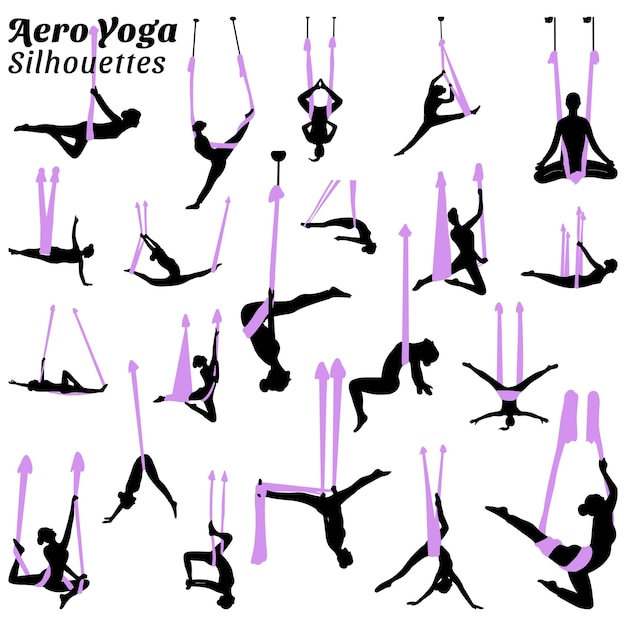 Vecteur la collection de silhouettes sportives d'aéro-yoga