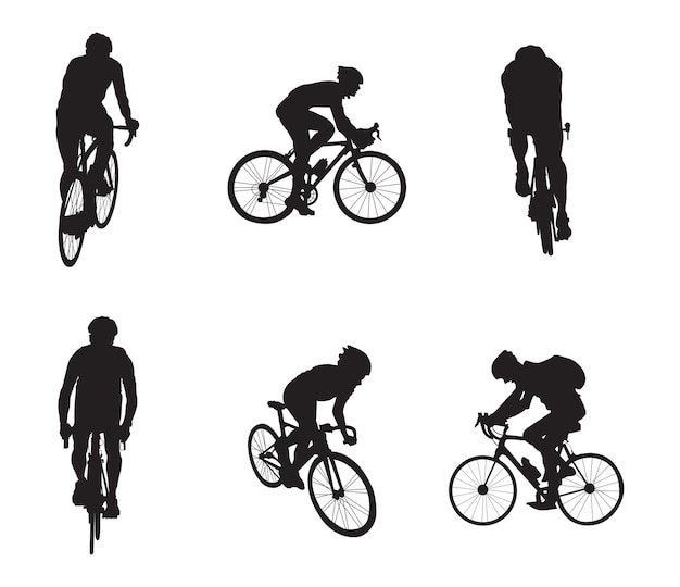 Vecteur une collection de silhouettes vectorielles de cyclistes pour des compositions d'œuvres d'art