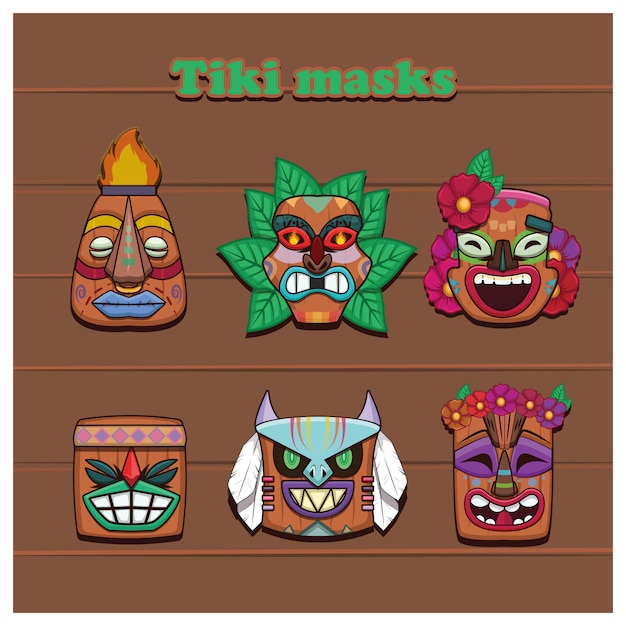 Collection De Six Masques Tiki Colorés