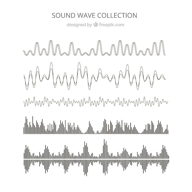 Vecteur collection de six ondes sonores abstraites