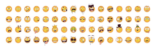 Collection de smileys avec des émotions folles