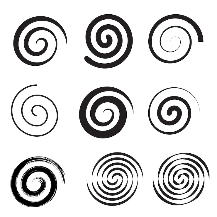 Vecteur collection spirale ensemble de spirales simples ensemble d'éléments noirs tourbillon vectoriel dessiné avec un pinceau