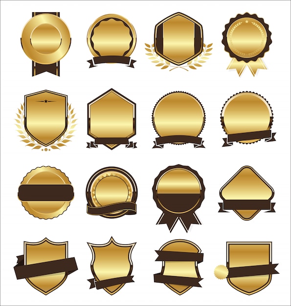 Collection de style rétro insignes et étiquettes de boucliers plats doré