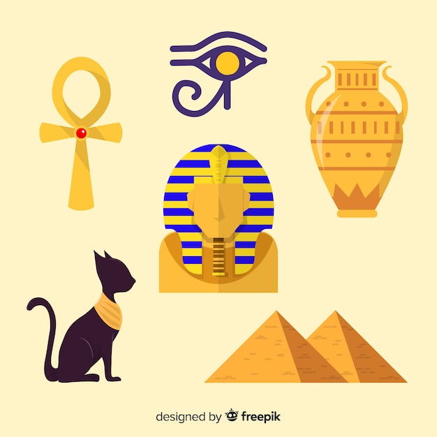 Vecteur collection de symboles et de dieux égyptiens plats