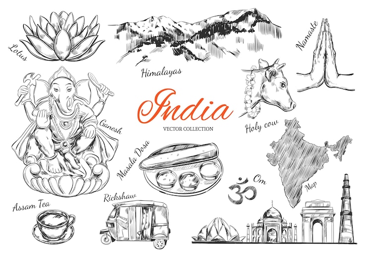 Vecteur collection de symboles de l'inde isolé sur blanc