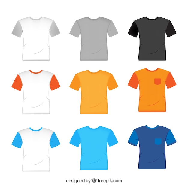 Vecteur collection de t-shirts 2d en différentes couleurs