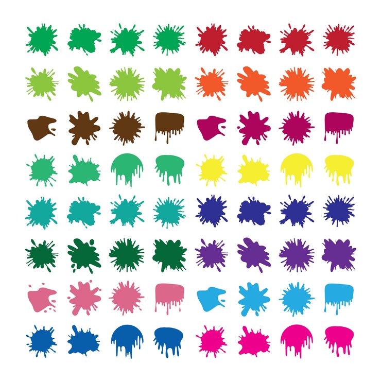 Vecteur collection de taches de peinture colorées sur fond blanc
