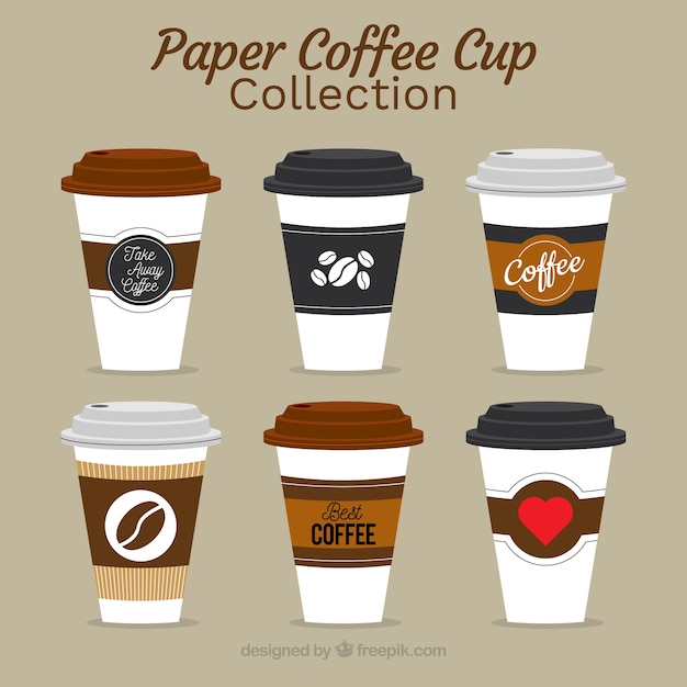 Collection De Tasses à Café En Papier Plat