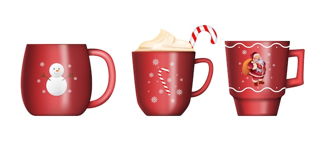 Vecteur collection de tasses de noël rouge isolé sur blanc