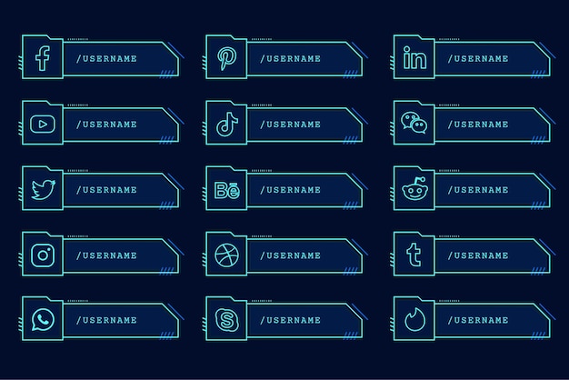 Collection des tiers inférieurs de la technologie des icônes et des logos de médias sociaux populaires