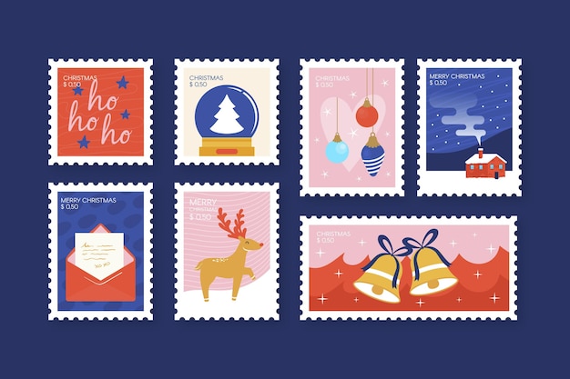 Collection De Timbres De Noël Design Plat