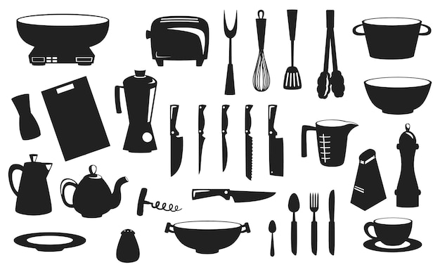 Collection D'ustensiles De Cuisine Outils équipement De Cuisine Ustensiles De Cuisine Couverts Vector Silhouette