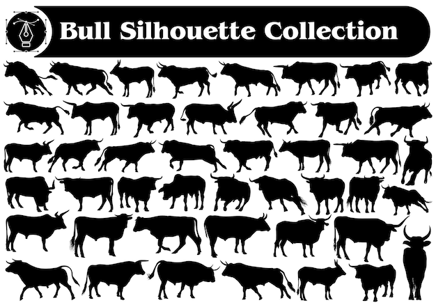 Collection De Vecteur De Silhouette De Taureau Noir