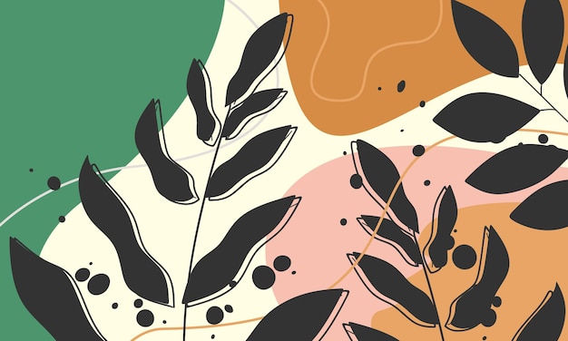 Collection De Vecteurs D'arts Muraux Abstraits Botaniques.couleur De Tons De Terre, Arrière-plan De Dessin à La Main De Forme Organique