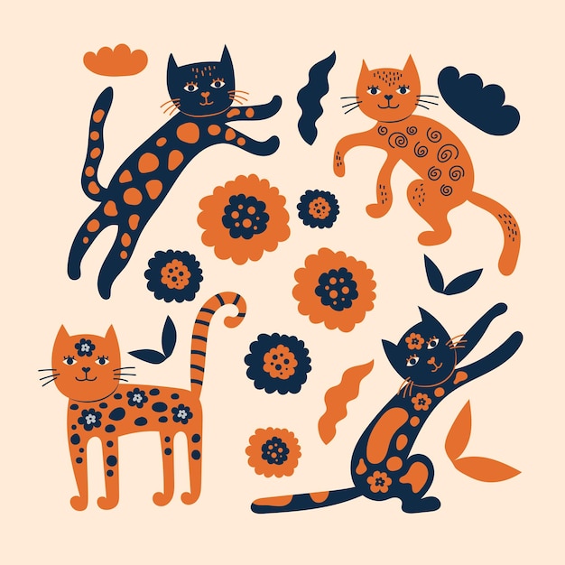 Vecteur collection de vecteurs de chats scandinaves