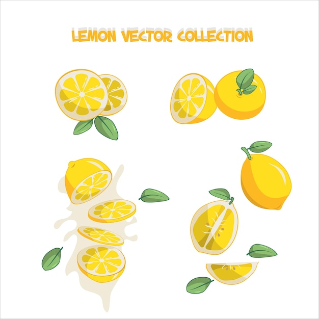 Vecteur collection de vecteurs de citron jaune et de feuilles