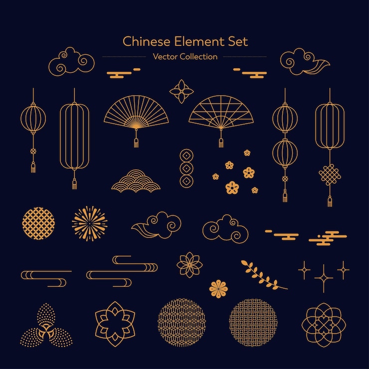 Vecteur collection de vecteurs d'éléments chinois