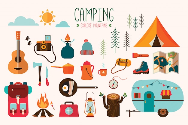 Collection De Vecteurs D'équipement De Camping