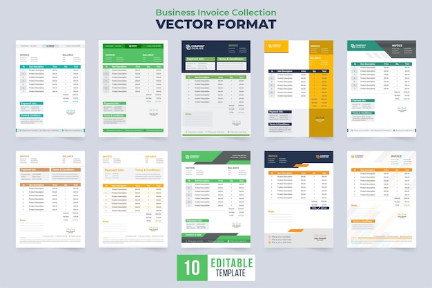 Collection De Vecteurs De Modèles De Facture Avec Des Formes Abstraites Ensemble De Conception De Facture Commerciale Colorée Avec Section De Prix Accord De Paiement Et Modèle De Facture De Facture Défini Vecteur Pour Les Informations D'achat