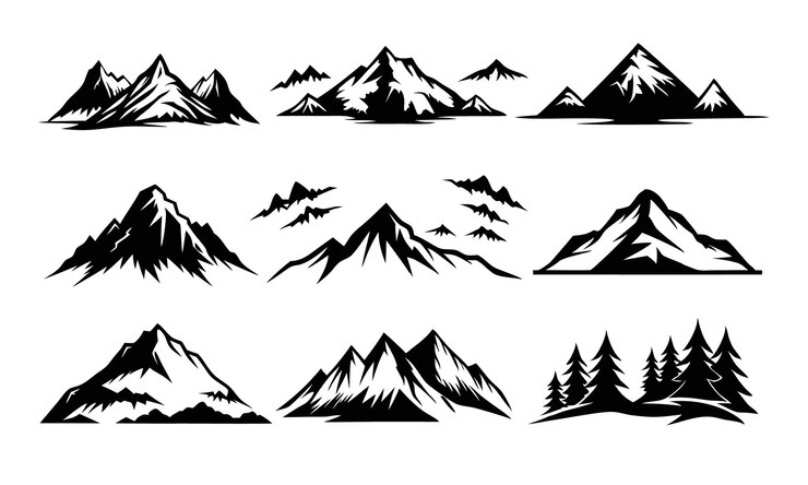 Vecteur collection de vecteurs de silhouettes de montagnes