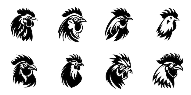 collection de vecteurs de symbole de conception de la tête de poulet noir