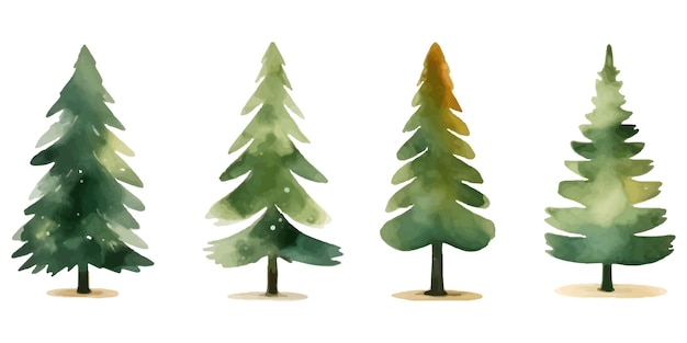 collection vectorielle d'arbres de Noël à aquarelle colorés sur un fond blanc