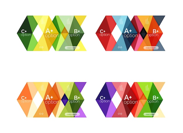Vecteur collection vectorielle de bannières infographiques de formes géométriques colorées arrière-plans pour le diagramme de mise en page du flux de travail options de nombre ou conception web