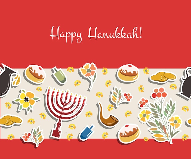 Collection Vectorielle D'étiquettes Et D'éléments Pour L'affiche Transparente De Hanoucca Happy Hanukkah Avec Des Fleurs