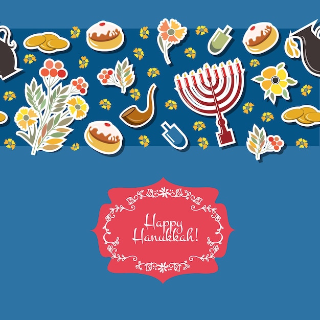 Vecteur collection vectorielle d'étiquettes et d'éléments pour hanukkah happy hanukkah affiche transparente avec des fleurs co...