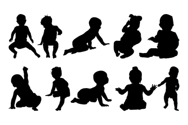 Vecteur collection vectorielle de silhouettes de bébés tout-petits protégés