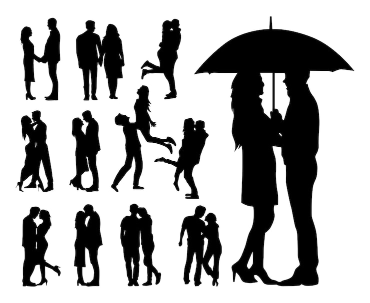 Vecteur collection vectorielle de silhouettes de couples romantiques
