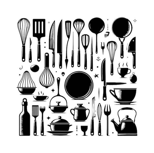 Vecteur collection vectorielle de silhouettes d'outils de cuisine