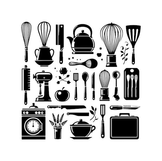 Vecteur collection vectorielle de silhouettes d'outils de cuisine