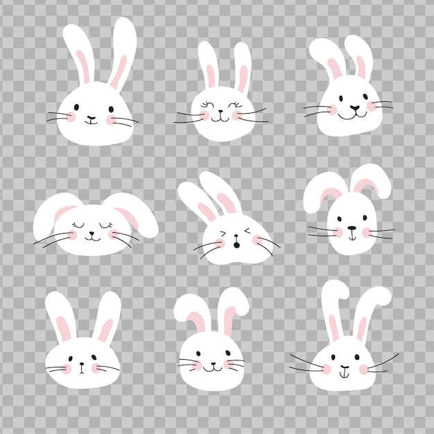 Collection vectorielle de têtes de lapins mignons