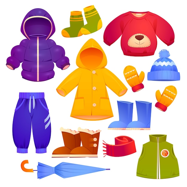 Vecteur collection de vêtements pour enfants d'automne et d'hiver de dessin animé