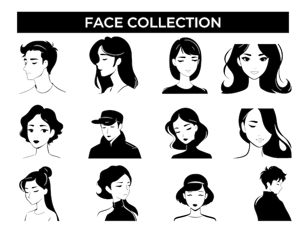 Vecteur une collection de visages de femmes noires et blanches