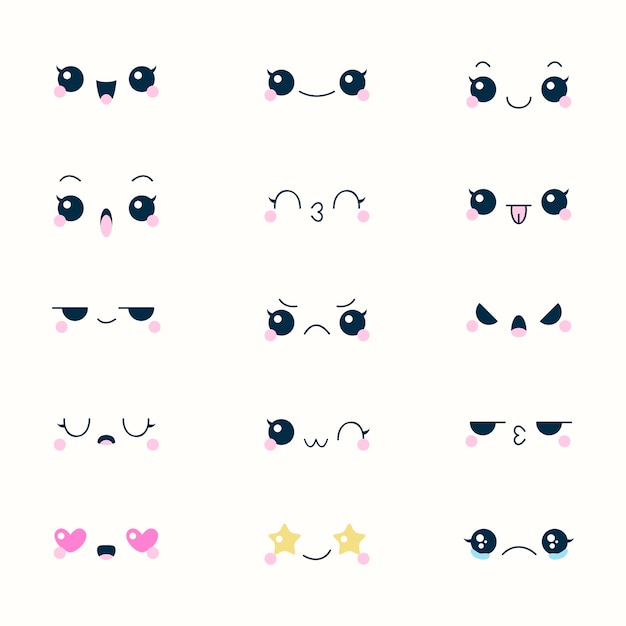 Collection de visages kawaii design plat dessinés à la main