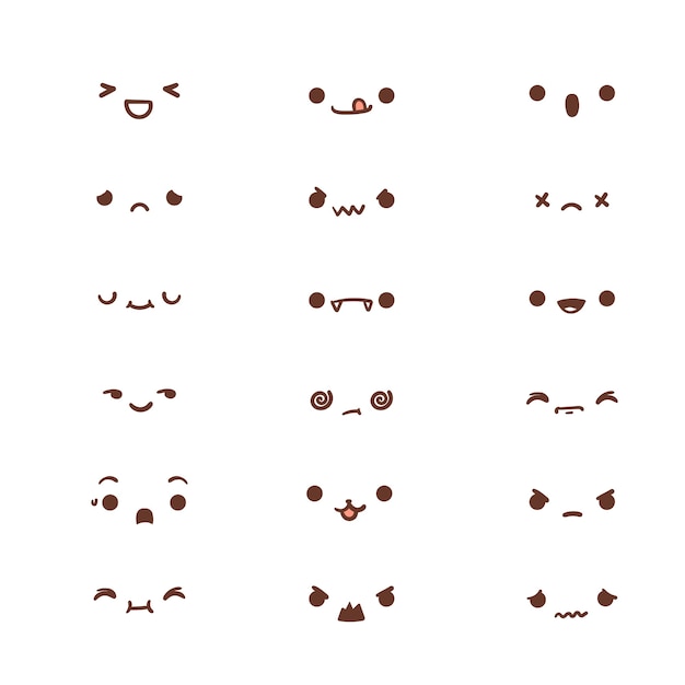 Collection de visages kawaii dessinés à la main