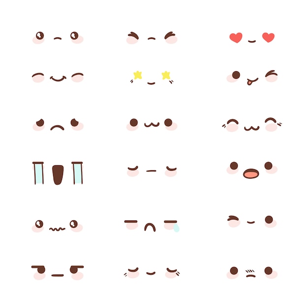 Collection de visages kawaii dessinés à la main
