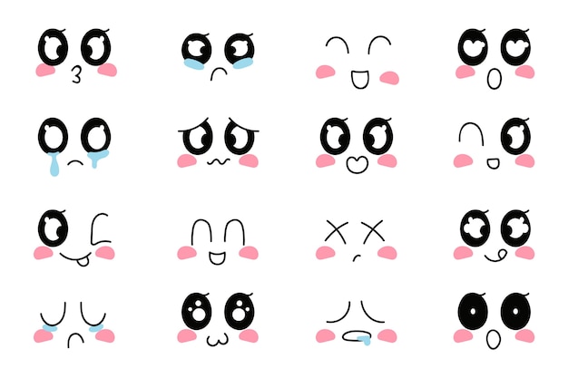 Vecteur collection de visages kawaii dessinés à la main