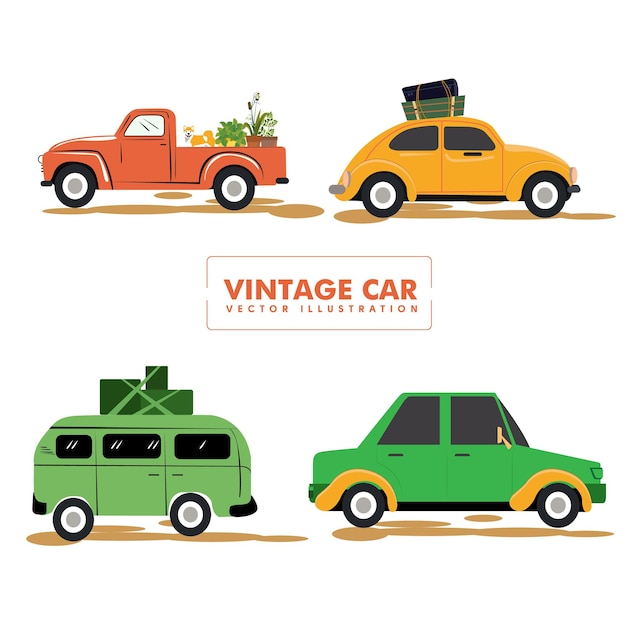 Une collection de voitures vintage colorées pour les voyages et l'aventure