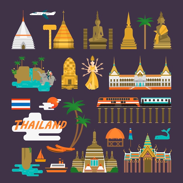 Vecteur collection de voyages en thaïlande